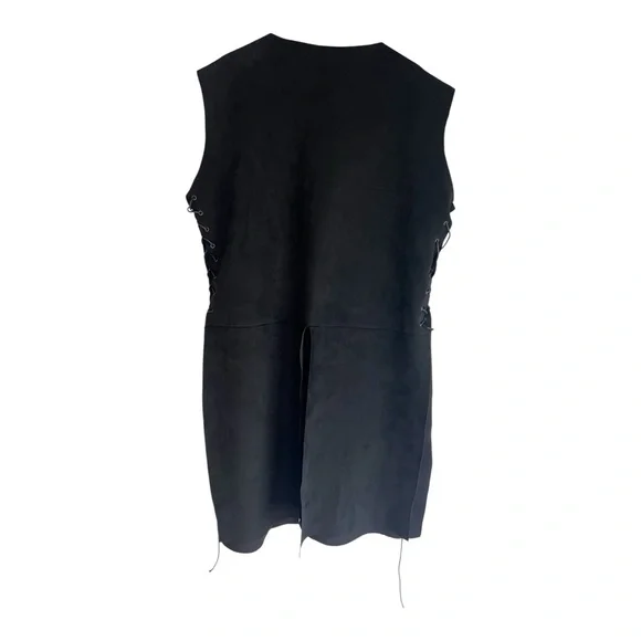 Goth tunic dress  long black corset sides size 3L pop over studded warrior - Picture 10 of 14